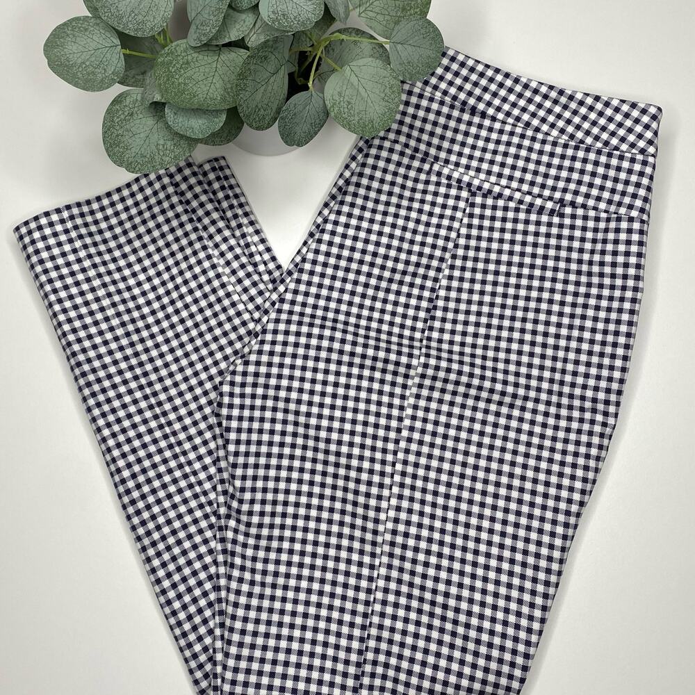Adrianna Papell | Blue & White Checkered Print Ankle Pants
